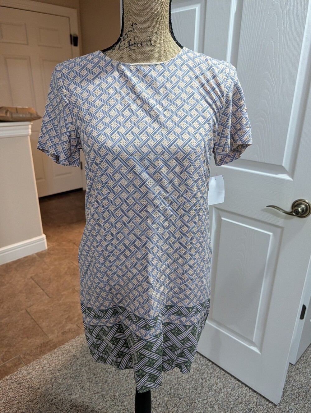 Light Blue Patterned Short Sleeve Shift Dress